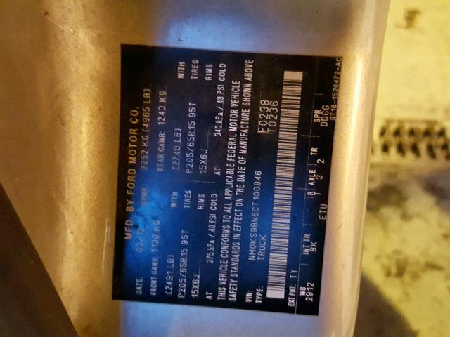 NM0KS9BN6CT100846 - 2012 FORD TRANSIT CO SILVER photo 10