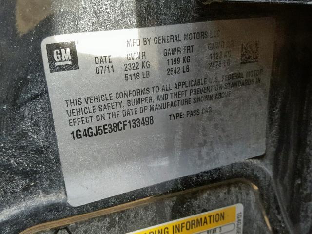 1G4GJ5E38CF133498 - 2012 BUICK LACROSSE T GRAY photo 10