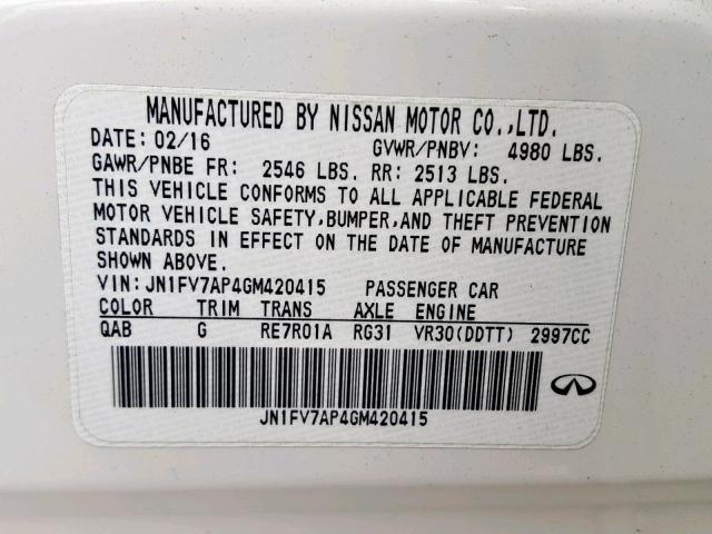 JN1FV7AP4GM420415 - 2016 INFINITI Q50 RED SP WHITE photo 10