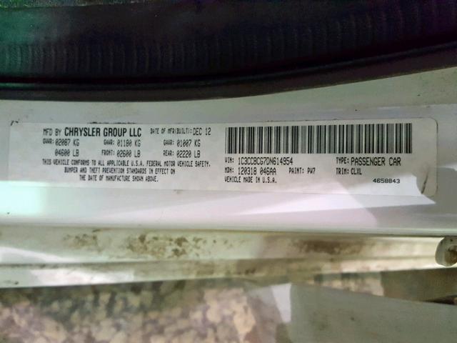 1C3CCBCG7DN614954 - 2013 CHRYSLER 200 LIMITE WHITE photo 10