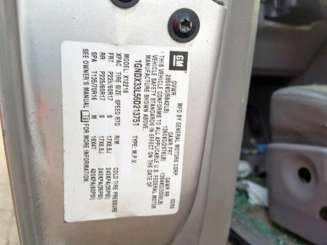 1GNDX33L56D213751 - 2006 CHEVROLET UPLANDER L 银色 照片 10