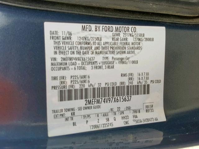 2MEFM74V97X615637 - 2007 MERCURY GRAND MARQ BLUE photo 10