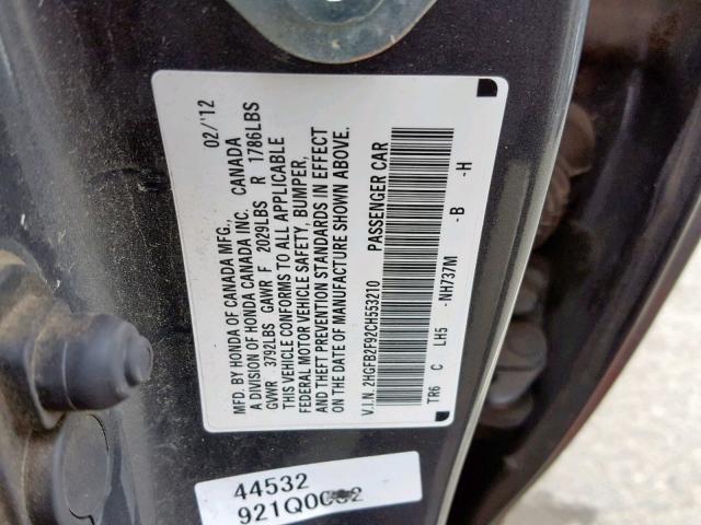 2HGFB2F92CH553210 - 2012 HONDA CIVIC EXL BLUE photo 10