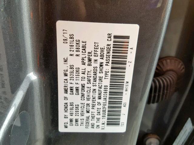 19UUB2F65JA008899 - 2018 ACURA TLX TECH+A Մոխրագույն լուսանկար 10