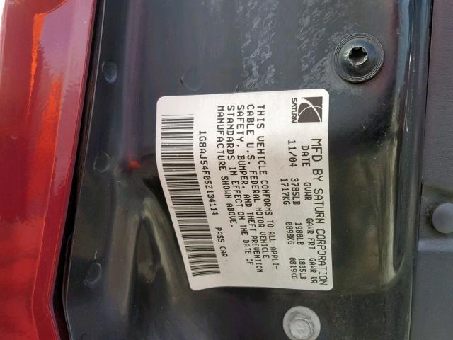 1G8AJ54F05Z134114 - 2005 SATURN ION LEVEL RED photo 10