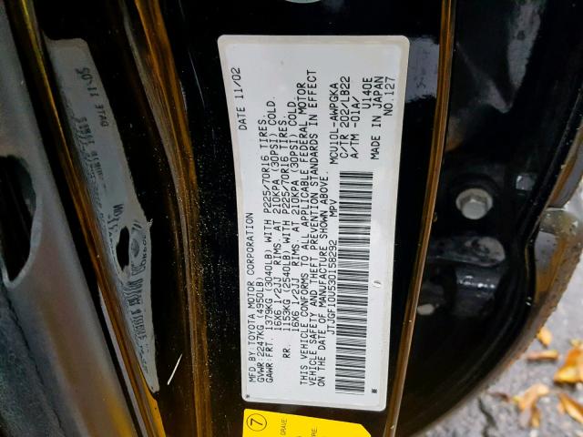 JTJGF10U530158292 - 2003 LEXUS RX 300 BLACK photo 10