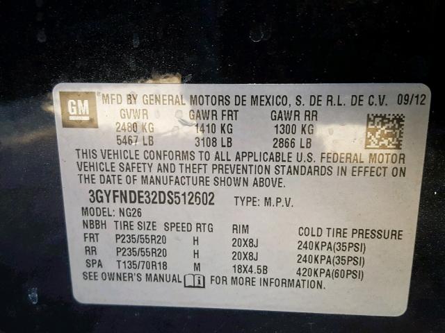 3GYFNDE32DS512602 - 2013 CADILLAC SRX PERFOR 黑色 照片 10