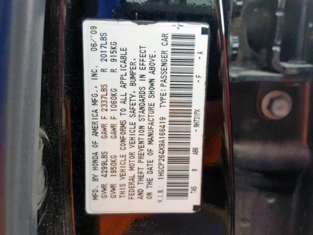 1HGCP264X9A166419 - 2009 HONDA ACCORD LXP BLACK photo 10