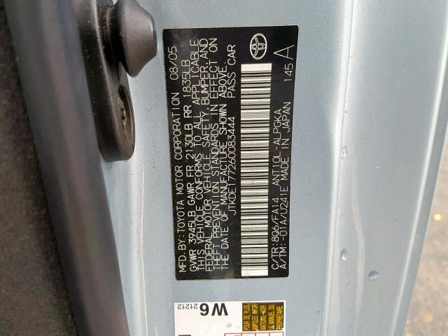 JTKDE177260083444 - 2006 TOYOTA SCION TC ლურჯი ფოტო 10