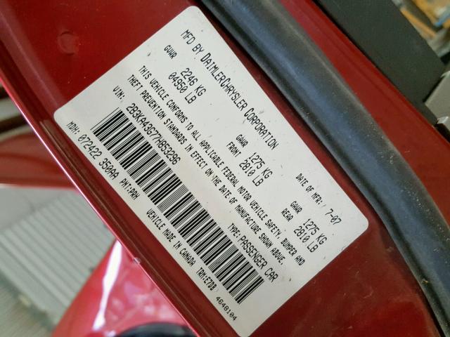 2B3KA43G77H853296 - 2007 DODGE CHARGER SE RED photo 10