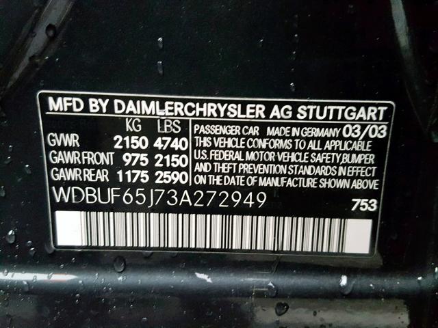 WDBUF65J73A272949 - 2003 MERCEDES-BENZ E 320 BLACK photo 10