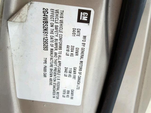 2G4WB52K611295283 - 2001 BUICK REGAL LS BEIGE photo 10