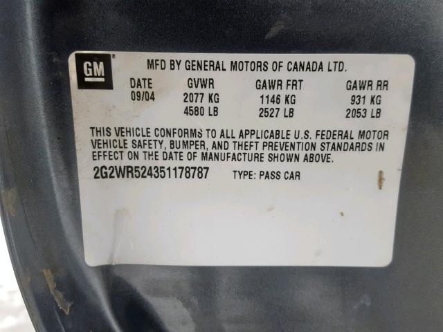 2G2WR524351178787 - 2005 PONTIAC GRAND PRIX GRAY photo 10
