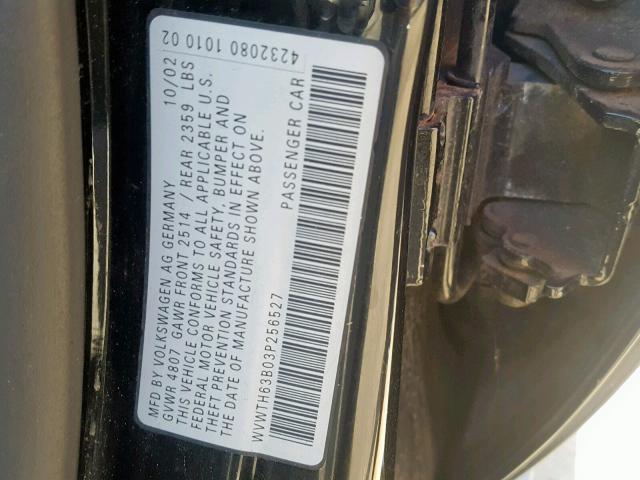 WVWTH63B03P256527 - 2003 VOLKSWAGEN PASSAT GLX 黑色 照片 10
