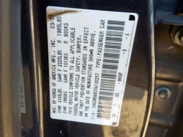 1HGCM56837A130257 - 2007 HONDA ACCORD EX GRAY photo 10