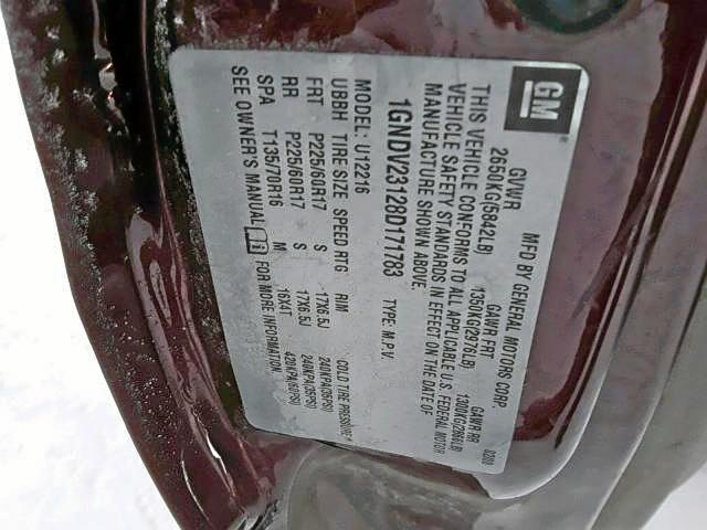 1GNDV23128D171783 - 2008 CHEVROLET UPLANDER L მუქწითელი ფოტო 10