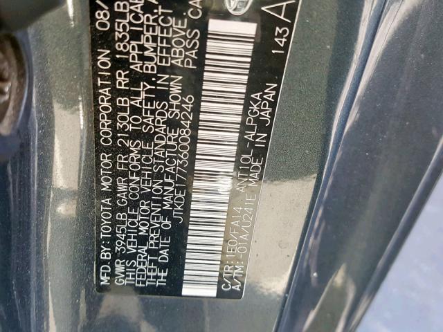 JTKDE177360084246 - 2006 TOYOTA SCION TC ნაცრისფერი ფოტო 10