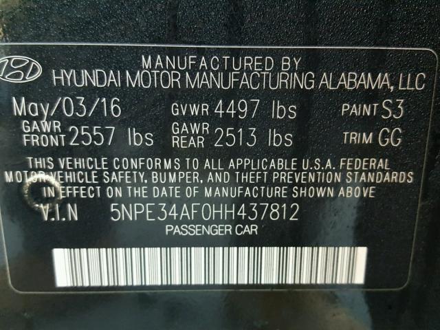 5NPE34AF0HH437812 - 2017 HYUNDAI SONATA SPO BLACK photo 10