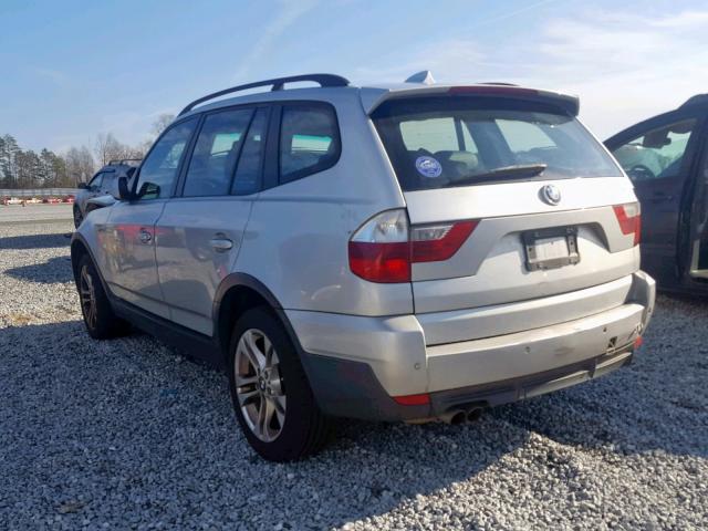 WBXPC93438WJ10982 - 2008 BMW X3 3.0SI GRAY photo 3