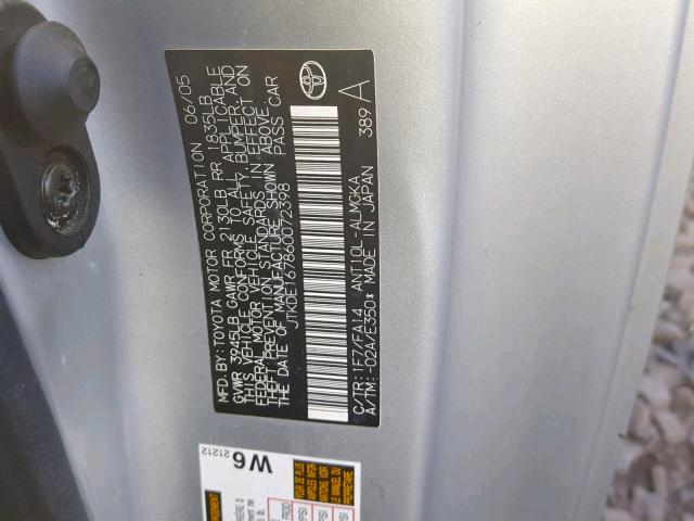 JTKDE167860072398 - 2006 TOYOTA SCION TC Boz foto 10