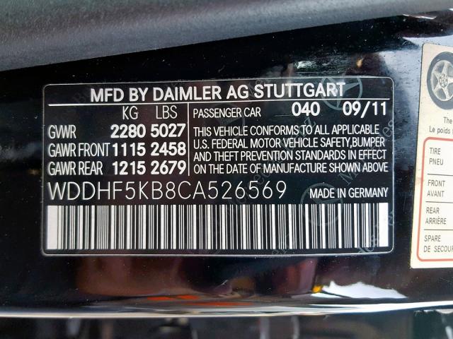 WDDHF5KB8CA526569 - 2012 MERCEDES-BENZ E 350 BLACK photo 10