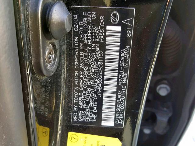 JTHBA30G545031157 - 2004 LEXUS ES 330 BLACK photo 10