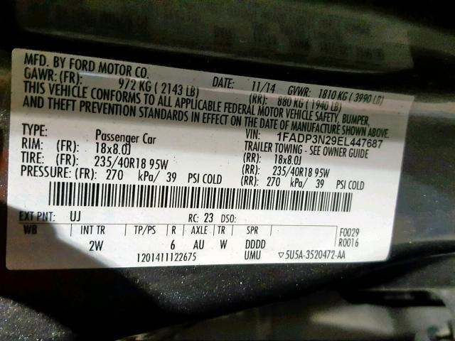 1FADP3N29EL447687 - 2014 FORD FOCUS TITA CHARCOAL photo 10