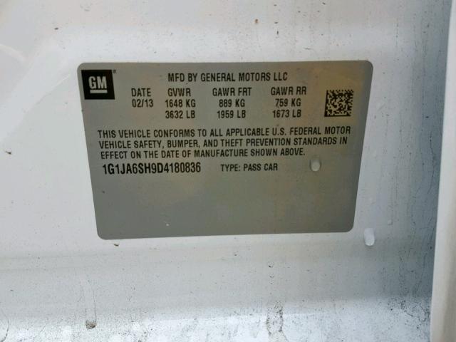 1G1JA6SH9D4180836 - 2013 CHEVROLET SONIC LS 白色 照片 10