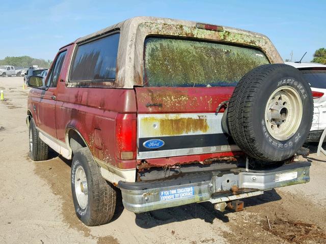 1FMEU15H3PLA00612 - 1993 FORD BRONCO U10 RED photo 3