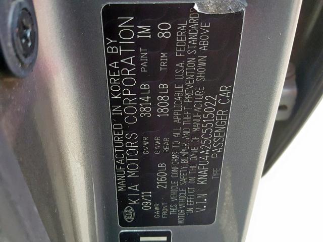 KNAFU4A25C5515022 - 2012 KIA FORTE EX SILVER photo 10