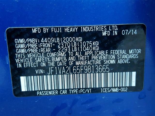 JF1VA2L65F9813665 - 2015 SUBARU WRX STI 蓝色 照片 10