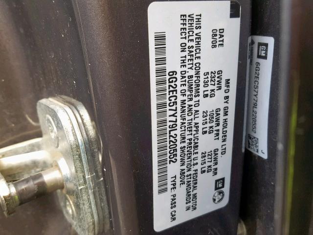 6G2EC57Y79L220552 - 2009 PONTIAC G8 GT GRAY photo 10