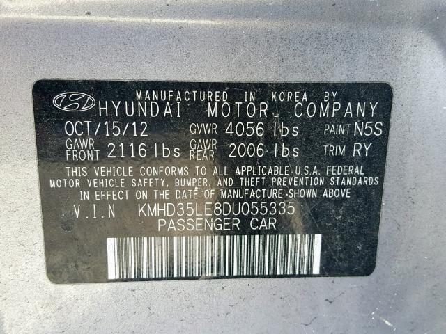 KMHD35LE8DU055335 - 2013 HYUNDAI ELANTRA GT SILVER photo 10