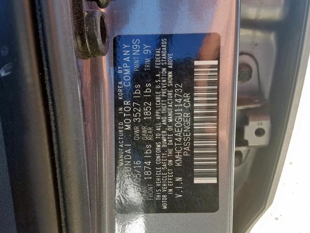 KMHCT4AE0GU114732 - 2016 HYUNDAI ACCENT SE GRAY photo 10