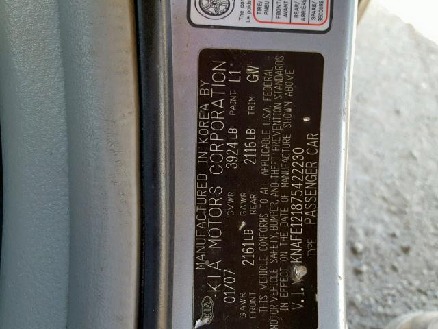 KNAFE121875422230 - 2007 KIA SPECTRA EX BLUE photo 10