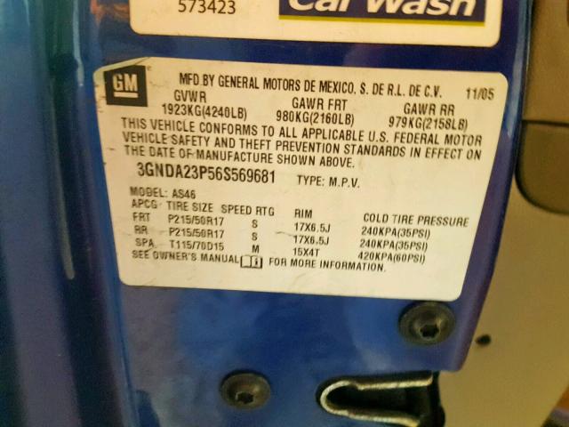 3GNDA23P56S569681 - 2006 CHEVROLET HHR LT BLUE photo 10