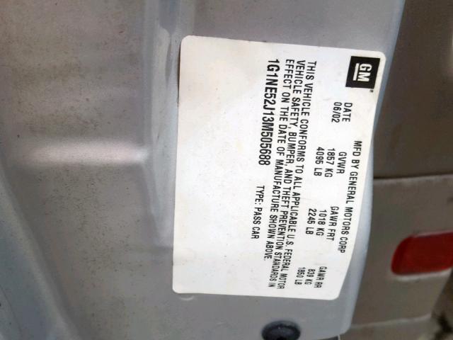 1G1NE52J13M505688 - 2003 CHEVROLET MALIBU LS ვერცხლისფერი ფოტო 10