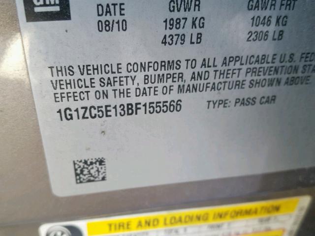 1G1ZC5E13BF155566 - 2011 CHEVROLET MALIBU 1LT ყავისფერი ფოტო 10