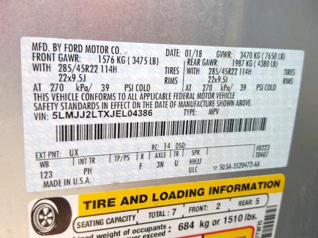 5LMJJ2LTXJEL04386 - 2018 LINCOLN NAVIGATOR Gümüş foto 10