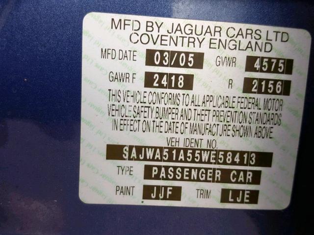 SAJWA51A55WE58413 - 2005 JAGUAR X-TYPE 3.0 BLUE photo 10