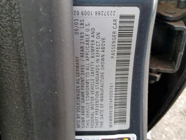 WVWRH63B74P009761 - 2004 VOLKSWAGEN PASSAT GLX 灰色 照片 10