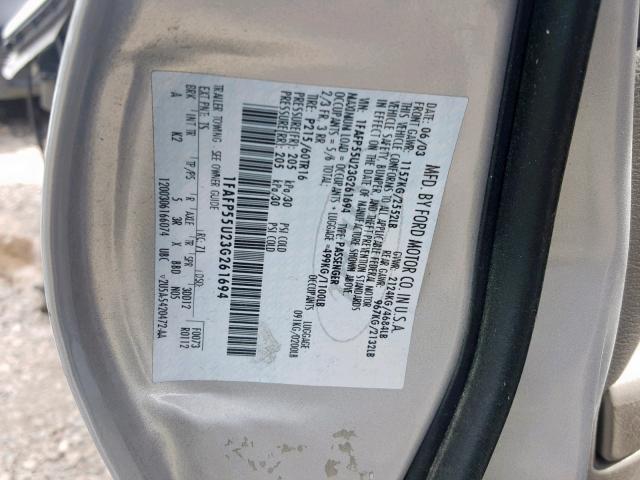 1FAFP55U23G261694 - 2003 FORD TAURUS SES SILVER photo 10