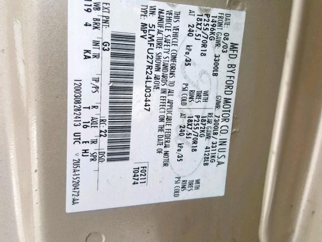 5LMFU27R24LJ03447 - 2004 LINCOLN NAVIGATOR Бежевый фото 10