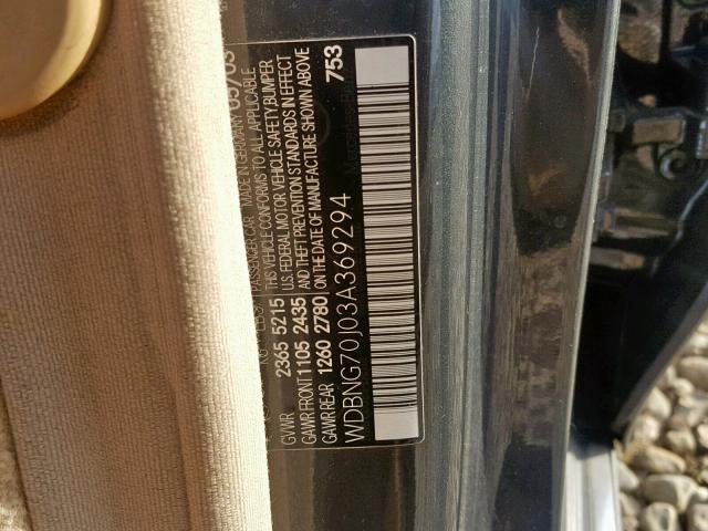 WDBNG70J03A369294 - 2003 MERCEDES-BENZ S 430 BLACK photo 10