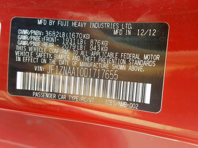 JF1ZNAA10D1717655 - 2013 TOYOTA SCION FR-S RED photo 10