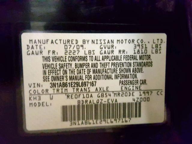 3N1AB61E29L697167 - 2009 NISSAN SENTRA 2.0 BLACK photo 10