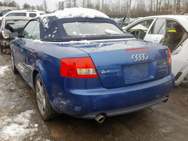 WAUAC48H13K022172 - 2003 AUDI A4 1.8 CAB BLUE photo 3