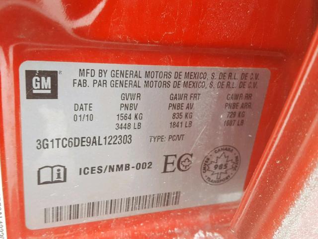 3G1TC6DE9AL122303 - 2010 CHEVROLET AVEO LT RED photo 10