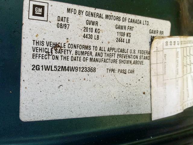 2G1WL52M4W9123368 - 1998 CHEVROLET LUMINA BAS 绿色 照片 10