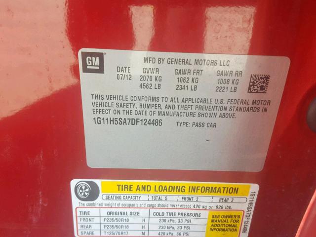 1G11H5SA7DF124486 - 2013 CHEVROLET MALIBU LTZ წითელი ფოტო 10